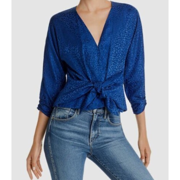 Parker Women's 3/4 Sleeve Button Up Tie Front Soft Surplice Top Size S Blue NWOT - Picture 1 of 8